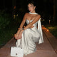 Strapless Hollow Fishtail Maxi Dress with Scarf White Evening Gown Elegant Dresses for Woman for Party