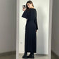 Side Lace Up Long Sleeve Maxi Dresses for Women Autumn Winter Clothes Elegant Ribbed Knitted Black Dress