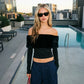 Off The Shoulder Long Sleeve Crop Top with Fuzzy Faux-fur Neckline 2026 Woman Fall Fashion T Shirts