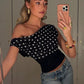 Backless Polka Dot Crop Tops Women Vest Fashion Summer New Oblique Shoulder Sleeveless Tank Tops Pullovers Female