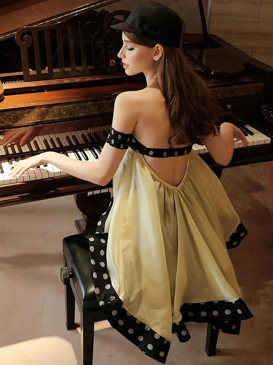 Irregular Hem Polka Dot Print Scarf+Dress Patchwork Women Off-Shoulder Sweet Birthday Party Vacation Chic Mini Bodycon