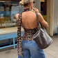 Women's Halter Neck Tops Off Shoulder Sleeveless Polka Dots Print Slim Fit Ruched Tank Tops Summer Party Club Shirts