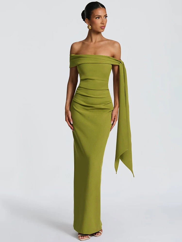 Off-shoulder Strapless Sexy Maxi Dress Women Elegant Sleeveless Backless Draped Ruched Bodycon Club Party Long Dresses