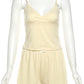 Low Chest Camisole+Shorts Chic Sporty Streetwear Women Trend Simple 2-Piece Set Trend Fashion Bow Appliques Hottie Suits