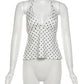 Polka Dots Print Women 2 Piece Set Sexy Halter Camisole+Elastic Bubble Shorts Matching Clubwear Beach Vacation Outfit
