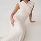 Women V Neck Cap Sleeve Maxi Dress Wrap Ruched Waist Draped Flowy Long Dress Wedding Guest Evening Party Formal Gown