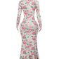 Bodycon Long Sleeve Half High Collar Print Zipper Elegant Maxi Dress Women Slim High Waist Sexy Dress Ladies Outfits