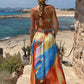 Colorful Print Dress Woman Sexy Wrap Chest Backless High Splits Summer Holiday Beach Party Elegant Style Long Bodycon