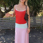 Color Blocked Sexy Midi Dress For Women 2026 Summer Spaghetti Strap Sleeveless Backless Slim Fit Vacation Club Dress