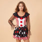 Clown Cosplay Dress Women Mesh Long Sleeve Ruffle Neck Stripe Polka Dot A Line Short Dress Party Club Costume