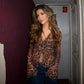 Transparent Leopard Print Chiffon Shirts & Blouses Sexy Tie Front V-neck Flare Sleeve Ruffle Tops for Women