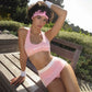 Sexy Two Piece Set Woman Summer Outfits Pink Halter Crop Top and Mini Skirt Matching Sets