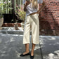 Silk Like Satin Capri Culottes Ladies High Rise Front Pleat Wide Leg Mid Calf Loose Draped Office Commuter Trousers