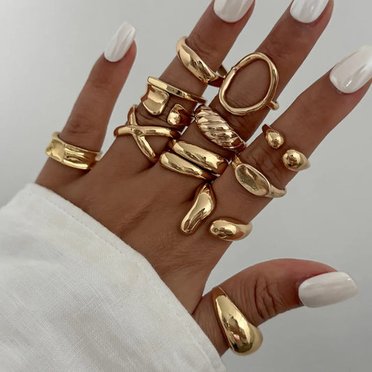 12Pcs/Set Creative Gold Color Metal Open Ring Women New Trend Vintage Irregular Geometric Rings Steampunk Jewelry Men