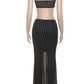 Speckled Print 2 Piece Set Sexy Women Seashell Knot Tank Top+See Through Long Skirts Matching Midnight Clubwear Suits