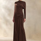 Women Asymmetrical Draped One Shoulder Maxi Dress Long Sleeve Waist Ruched High Split Bodycon Club Party Party Dress