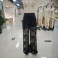 Women's Skirted Trousers Elastic Waist Wide Leg See Through Fashion Lace Floral Bloomer Pants Y2K Vintage Streetwear