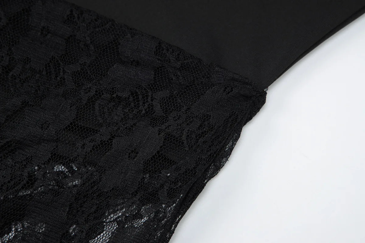 Strapless Bodysuit Detail Maxi Dress in Sheer Lace Black Elegant Dresses for Woman Summer Vacation Outfits