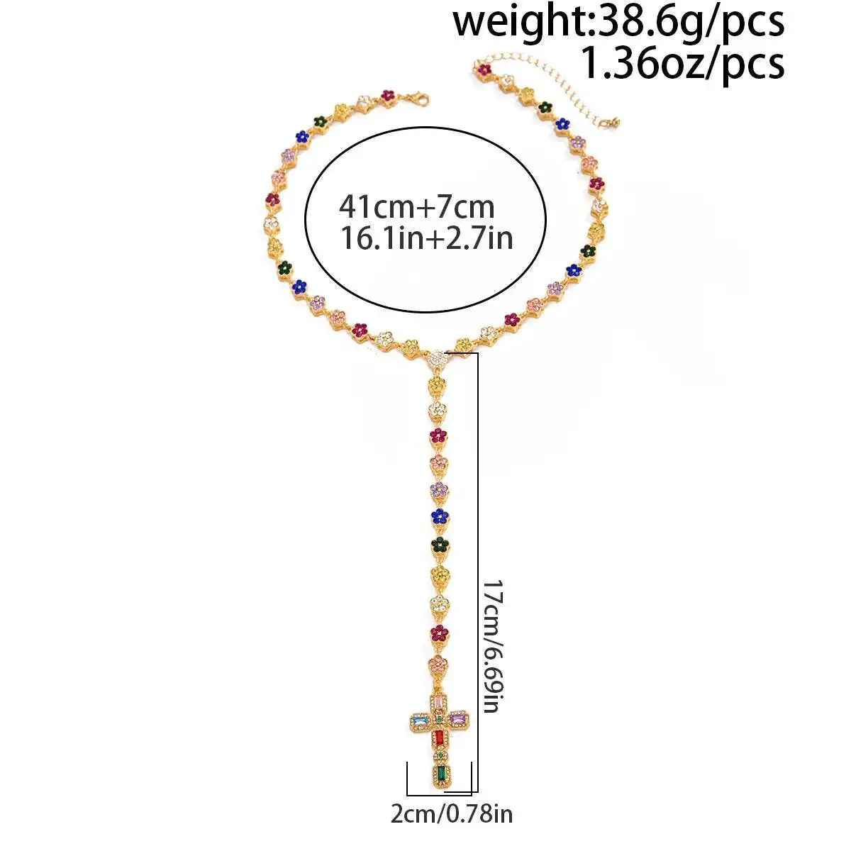 Luxury Colorful Rhinestone Jesus Cross Pendant Necklace Y2K Hip Hop Style Unisex Couple Chokers Fashion Jewelry for Men