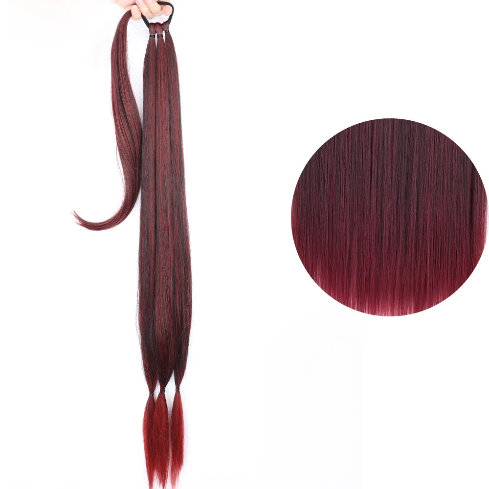 Ponytail Extensions Synthetic Boxing Braids Wrap Around Chignon Tail With Rubber Band Hair Ring 34 "DIY Brown Ombre Braid
