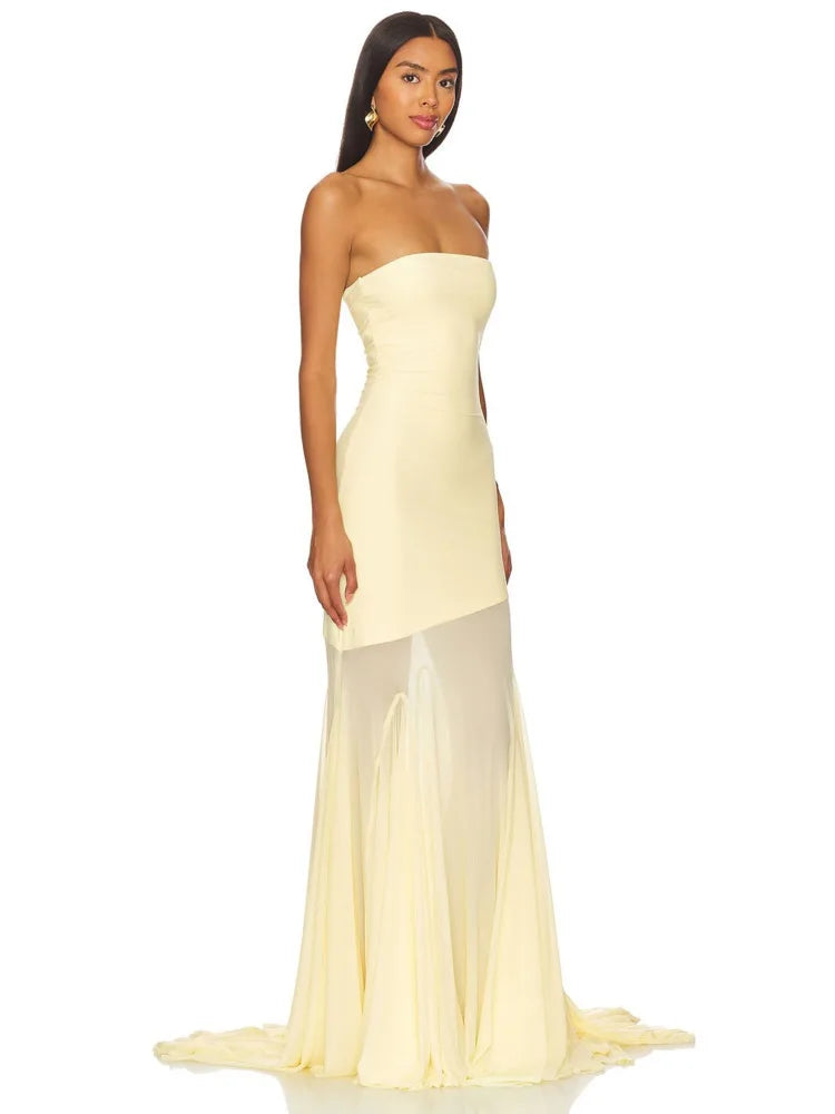 Off-shoulder Strapless Sexy Maxi Dress Women Gown Fashion Elegant Mesh Sleeveless Backless Bodycon Club Party Dresses