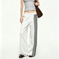 Y2K Women Side Striped Wide Leg Sweatpants Elastic Waist Loose Floor‑Length Sport Trousers Streetwear Casual Pants