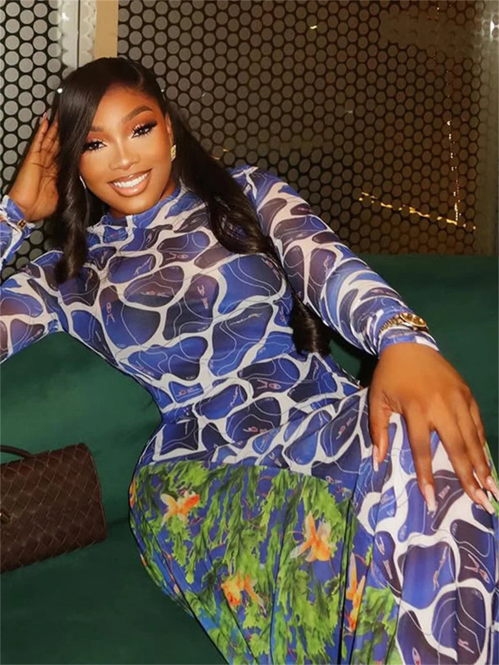 Sexy Colorful Dress Women See Through Long Sleeve Sexy Stretch Summer Birthday Party Midnight Club Vacation Vestidos