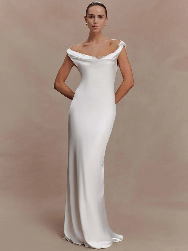 Elegant Satin Cowl Neck Sexy Maxi Dress Women Fashion Sleeveless Backless Bodycon Slip Club Party Long Dress Female