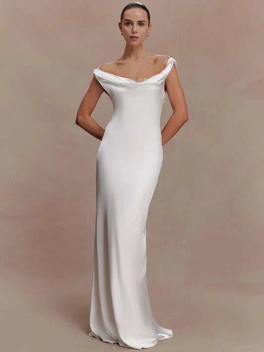 Elegant Satin Cowl Neck Sexy Maxi Dress Women Fashion Sleeveless Backless Bodycon Slip Club Party Long Dress Female