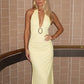 Halter Deep V Neck Backless Sexy Maxi Dress Women Elegant Off-shoulder Sleeveless Bodycon Club Party Long Dress Female