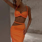 2 Piece Set Twisted Hollowed Out Crop Top and Long Skirt Vacation Outfits Women Summer Beach Party Dress