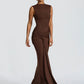 Backless Draped Ruched Sexy Maxi Dress Women Gown Elegant O Neck Sleeveless High Waist Skinny Club Party Long Dresses