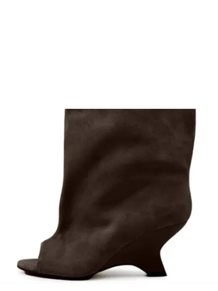 Women's Fish Mouth Thick High Heels Knee Length Cool Boots Slant Heel Fashion Show Large Size Spring/Summer Women's Boots