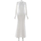 Backless Side Slit Thin Dress Women Halter Waistless Lace-Up Summer Sexy Beach Vacation Hottie Stretch Slim Clubwear