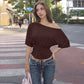 Tie Back Short Sleeve Off Shoulder Tops Casual Loose Tshirt Woman Clothes