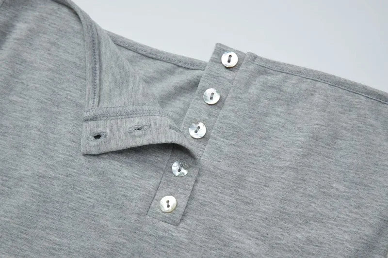 Off Shoulder T Shirt Long Sleeves Top Fashion 2026 Woman Clothes Grey White Tees