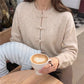Women Oatmeal Frog Button Knit Cardigan Crew Neck Long Sleeve Sweater Solid Knot Closure Knitwear Fall Winter Streetwear