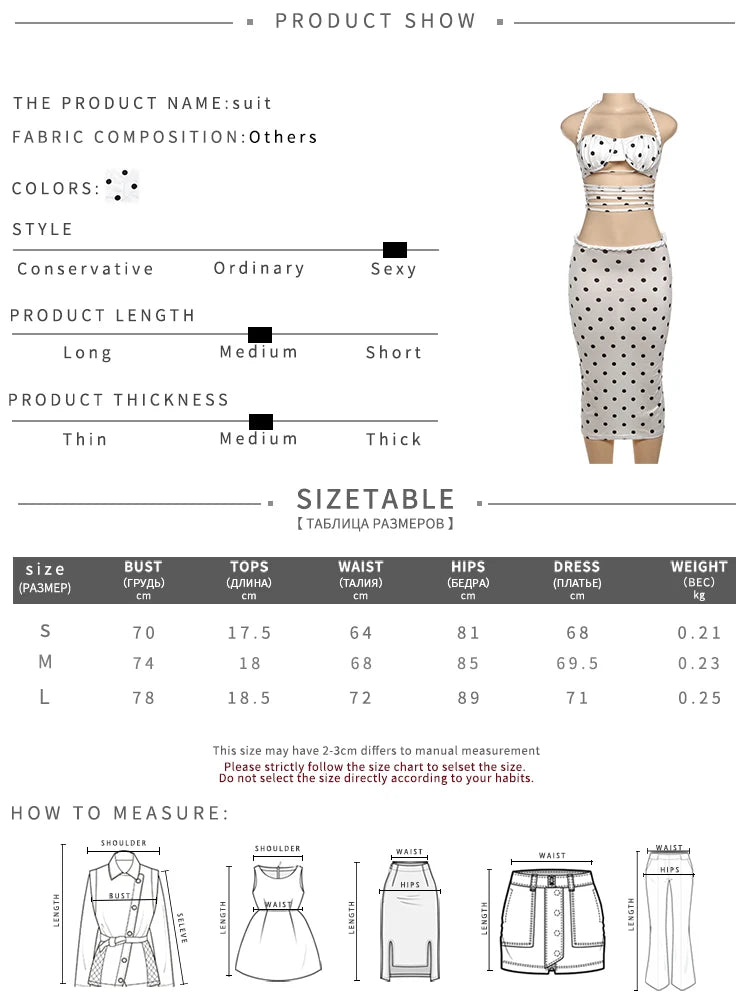 Polka Dots Print 2 Piece Set Women Halter Plait Hollow Stripe Camisole+Mid Skirts Simple Streetwear Matching Outfits