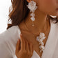 Creative Punk Torques Chain Necklace Women Wed Bridal Elegant White Flower Hanging Drop Earrings Wed Bridal Jewelry Set