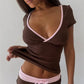 Women Basic T-shirt Crop Top Solid Color V Neck Short Sleeve Slim Fit Summer Tops Tee Streetwear for Casual Daily Wear