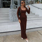 Mesh Splicing Long Sleeve Dresses for Woman Clothing Fall 2025 Sexy Party Maxi Dress Wedding Guest