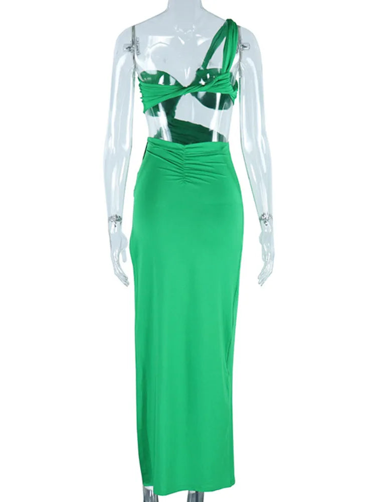 One Shoulder Strap Backless Maxi Dress For Women Gown Strapless Sleeveless Backless Thigh High Split Sexy Evening Dress