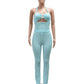 Sexy Crochet Stripe 2 Piece Set Women Hollow Halter Metal buckle Tank Top+Skinny Stretch Pants matching Streetwear