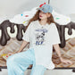 Lavender Oversized Print Ruffle Slit T-Shirt for Women