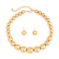 2Pcs Exaggerated Gold Color Big Beads Necklace Stud Earrings for Women Luxury Punk CCB Choker Jewelry Set Party Club Accessories