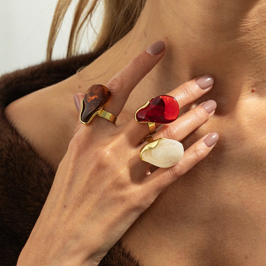 3 Colors Y2K Boho Resin Open Adjustable Rings for Women Wedding Vintage Geometric Knuckle Rings New Year Daily Jewelry