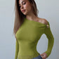 Hardwear Detail One Shoulder Long Sleeve Top Solid Color Sexy Tight Fitted T Shirts Woman Fall 2025 Fashion