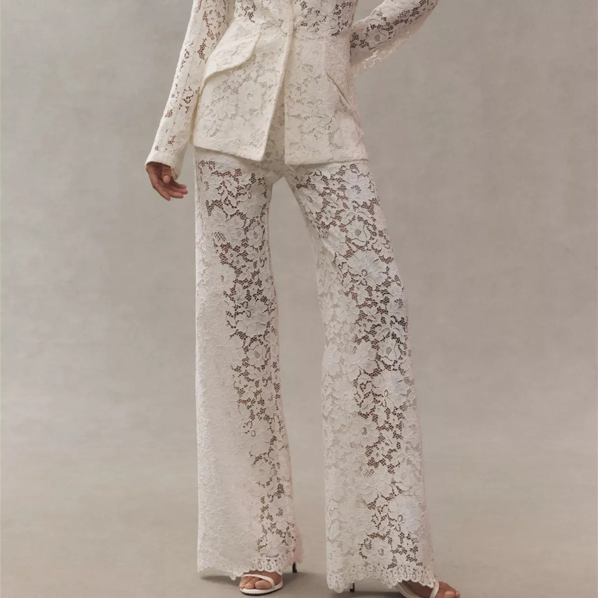 Lace Bell Bottom Pants for Women Sexy See Through Flare Leggings Hollow Out Mesh Sheer Cover Up Trousers