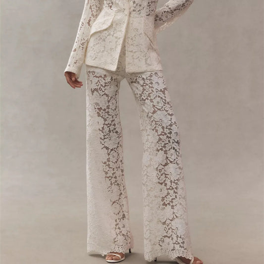 Lace Bell Bottom Pants for Women Sexy See Through Flare Leggings Hollow Out Mesh Sheer Cover Up Trousers