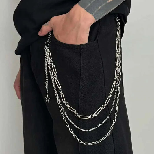 Trendy Hip-hop Multilayered Star Pendant Jeans Pants Chain Punk Creative Metal Waist Keychain Body Jewelry Accessories